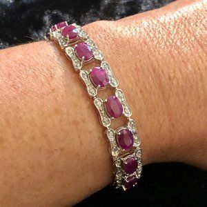 10K White Gold 8" Ruby Diamond Tennis Bracelet